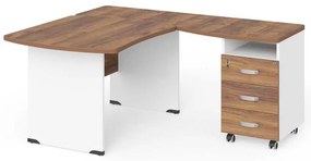Statie de lucru de colt Manager 140 x 160 cm, dreapta, nuca warmia / alb