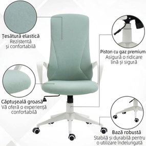 Vinsetto Scaun de birou ergonomic, cu înălțime ajustabilă și balans, 62x56x110-119,5 cm, verde | Aosom Romania