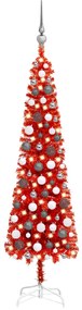 Set pom de Craciun subtire cu LED-uri si globuri, rosu, 120 cm 1, Rosu si gri, 120 cm