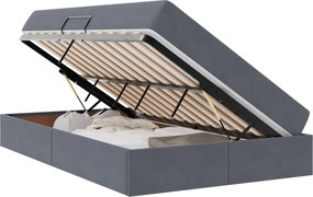 vidaXL Pat cu saltea și spațiu de depozitare Gri închis 120 x 190 cm