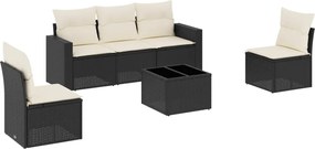 vidaXL Set mobilier de grădină cu perne, 6 piese, negru, poliratan