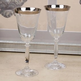 Pahar de șampanie din sticlă, transparent și argintiu, margine argintie, model în spirală gravat, 360 ml, 22 x 9 cm, „Joséphine”