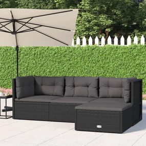 319597 vidaXL Set mobilier relaxare grădină 4 piese cu perne poliratan negru