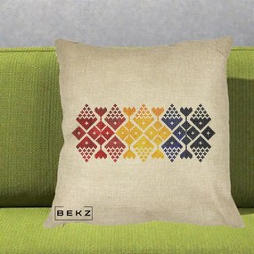 Perna Personalizata Motiv Tricolor Romanesc Broderie, 40x40 cm, Crem, Husa Detasabila, Perna Inclusa, BEKZ®