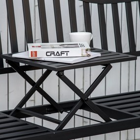 Bancă de Grădină Outsunny din Metal cu Măsuță Centrală Retractabilă, Bancă Loveseat pentru Terasă cu Șezut și Spătar cu Șipci, pentru 2–3 Persoane, Neagră | Aosom Romania