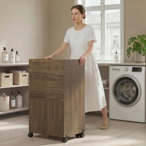 HOMCOM Dulap Masă de Călcat Pliabil cu Roți și Suport pentru Fier de Călcat, Dulap Multifuncțional cu Rafturi, Compartiment Deschis, pentru Spălătorie, Baie, 154x55x87 cm, Maro | Aosom Romania