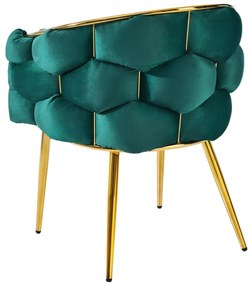 Scaun de lux din catifea, scaun de prânz cu picioare din fier auriu, suporturi frontale reglabile și spătar confortabil, 50×47×80 cm, Verde Închis