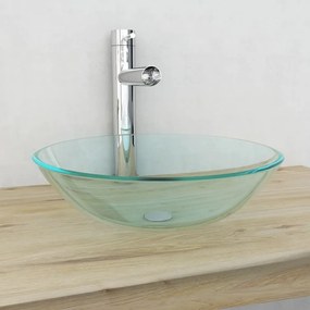 Chiuveta din sticla calita transparenta, 42 cm Transparent, Fara robinet