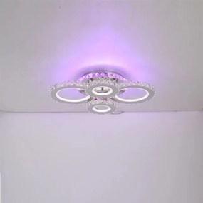 Lustra LED Cu Telecomanda, Cristal, 4 cercuri, Cromat , 140W, RGB,