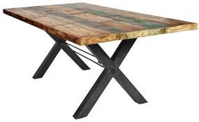 Masa dreptunghiulara din lemn de tec reciclat Tables &amp; Benches 200x100x76,5 cm multicolor/negru