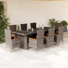 3277553 vidaXL Set mobilier grădină cu perne, 9 piese, gri, poliratan