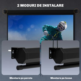 HOMCOM Ecran de Proiecție 84", Format 4:3, Unghi de 160° și Montare pe Tavan sau Perete, Negru | Aosom Romania