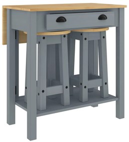 4005697 vidaXL Set mobilier de bar, 3 piese, gri, lemn masiv de pin