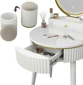 Masuta machiaj cu Oglinda LED si 1 Sertar pentru Cosmetice, Set Masa toaleta 60 cm, Alb, masuta cosmetica, vanity - SEA459
