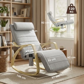 HOMCOM Fotoliu balansoar cu masaj, încălzire, pernă pentru cap și suport pentru picioare, tapițerie din catifea, fotoliu relax, gri deschis | Aosom Romania