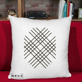 Perna Decorativa Geometric Grid, 40x40 cm, Alb Pufos, Husa Detasabila, Perna Inclusa, BEKZ®