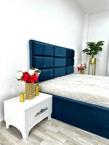 Dormitor Roma, culoare albastru / alb, cu pat Roma 160 x 200 cm, dressing Erika si 2 noptiere Viena