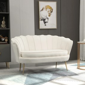 HOMCOM Canapea 2 Locuri Crem în Stil Vintage Industrial Chic din Catifea pentru Eleganță în Intrare | Aosom Romania