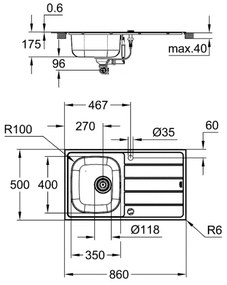GROHE 31562SD1 - Set chiuvetă și baterie de bucătărie BAU, 860 x 500 mm, oțel inoxidabil