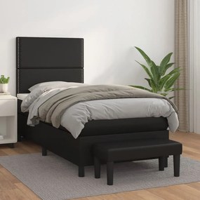 3137581 vidaXL Pat box spring cu saltea, negru, 90x200 cm, piele ecologică