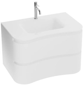 Set dulap baza suspendat Rune Katla 2 sertare 80 cm alb lucios si lavoar alb