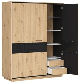 Dulap de haine Pont SZF3D2E (Stejar artisan + Negru mat). 1063044