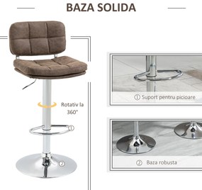 Set 2 Scaune de Bar HOMCOM Pivotante cu Inaltime Reglabila, Imitatie de Piele Maro, Argintiu 41,5x45x85-107cm | Aosom RO