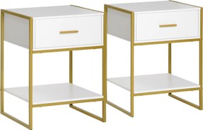 HOMCOM Set din 2 Noptiere Moderne, Noptiere cu Raft și Sertar, Organizatoare de Depozitare pentru Dormitor, 45x40x60 cm, Alb | Aosom Romania