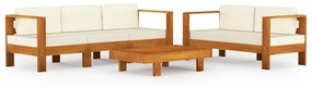 3057930 vidaXL Set mobilier grădină perne alb crem, 5 piese, lemn masiv acacia