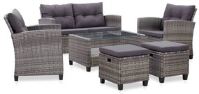 vidaXL Set mobilier grădină cu perne, 6 piese, gri închis, poliratan