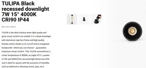 Spot LED incastrabil TULIPA Black recessed downlight 7W 15° 4000K CRI90 IP44