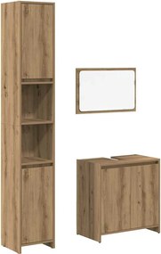 vidaXL Set mobilier de baie, 3 piese, stejar artizanal, lemn prelucrat