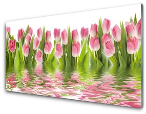 Tablou pe sticla Lalele Floral Roz Verde