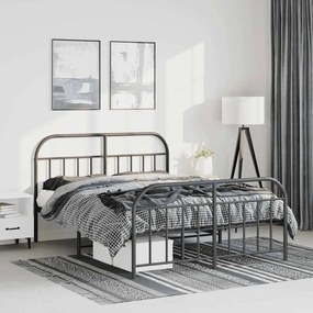 vidaXL Cadru pat metalic cu tăblie de cap/picioare, negru, 135x190 cm