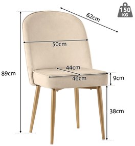 Set de 2 scaune de dining din catifea, Bej | Aosom Romania