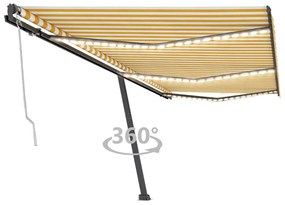 vidaXL Copertină automată cu senzor vânt &amp; LED, galben&amp;alb, 600x300 cm