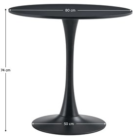 Masa de sufragerie, rotunda, negru, diametru 80 cm, REVENTON NEW