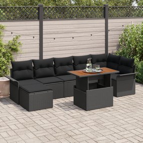 vidaXL Set Masă Grădină 8 piese Perne Negru Ratan Poli Acacia