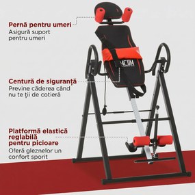 HOMCOM Bancă de Inversie cu Înălțime Reglabilă și Tetieră, Bancă Inversă din Oțel și Plastic, 79x114x153 cm, Negru | Aosom Romania