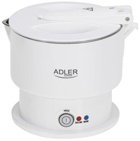 Fierbator pentru calatorii Adler AD 1377, 600W, 0.6 L, Corp din silicon pliabil, Protectie la supraincalzire, Indicator luminos, Alb
