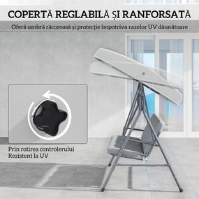 Outsunny Balansoar de Grădină 3 Locuri cu Parasolar Reglabil, Balansoar pentru Exterior cu Perne Căptușite din Poliester și Cadru din Oțel, Capacitate 210 kg, 172x110x156 cm, Gri Deschis | Aosom Romania