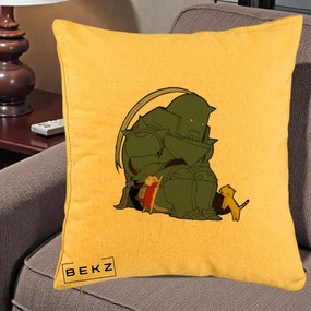 Perna Personalizata Fullmetal Alchemist Alphonse cu Pisici, 40x40 cm, Galben, Husa Detasabila, Perna Inclusa, BEKZ®