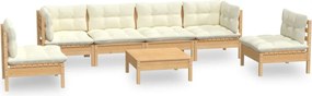 vidaXL Set mobilier grădină cu perne crem, 7 piese, lemn masiv pin