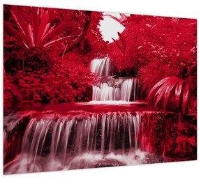 Tablou pe sticlă - Cascade indoneziene în roșu (70x50 cm)