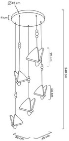 Lustra cu 5 pendule LED design modern Fluture 5 auriu