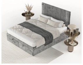 Pat matrimonial gri tapițat cu spațiu de depozitare 160x200 cm Mavel – Maison de Rêve