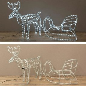 Decorațiune de Crăciun ren cu sanie, alb rece, 140 cm