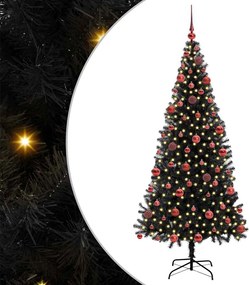 vidaXL Brad de Crăciun cu 300 LED cu suport Negru 180 cm PVC