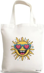 Sacosa de Panza pentru Cumparaturi, Geanta Tote, model Sun faces 5 38 x 34.5 cm, Alba, BEKZ®