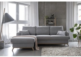 Colțar gri deschis extensibil/cu spațiu de depozitare (cu colț pe partea stângă/cu șezlong) Scandic Lagom – Miuform